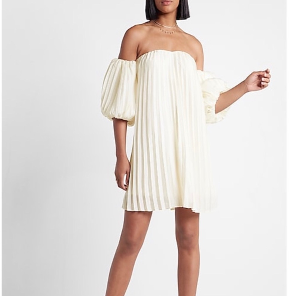 Pleated Belted Off The Shoulder Trapeze Dress
